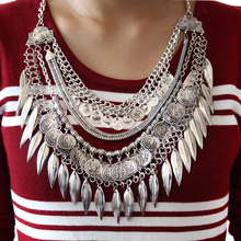 women fashion jewelry bohemian antique silver coin necklace vintage trendy turkish gypsy indian ethnic necklace 2014