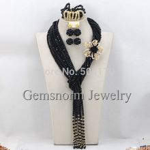 Shinny Black Crystal Beads Bridesmaid Jewelry Set Women Costume African Jewelry Sets Hot Sale Free Shipping