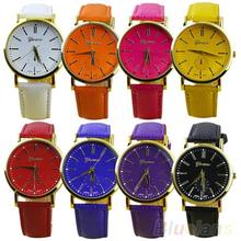 Men s Women s Geneva Roman Numerals Faux Leather Band Analog Quartz Wrist Watch 1T7J
