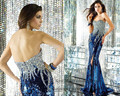 2015 Sparking Luxury Royal Blue Sequined Crystal Evening Dresses Mermaid Special Occasion Gowns Long Prom Dress
