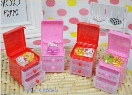 Super Kawaii Mini Hello Kitty 5 5CM Plastic Desk Eraser Stationery Storage Can BIN Girl s