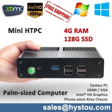 Mini PCs Fanless PC Celeron N2810 2G Dual Core Windows 7/8 4G RAM 128G SSD Fanless System support VGA/HDMI 1080P resolution