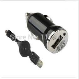Free Shipping Universal Black Mini Bullet Retractable USB Car Charger for DOOGEE PHABLET DG685 cell phone