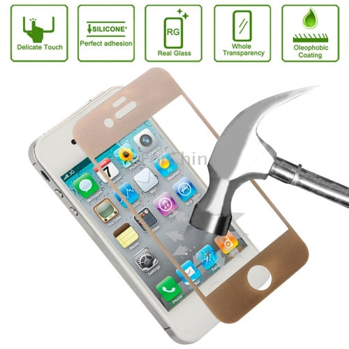Anti Fingerprint Link Dream Explosion proof Tempered Glass Spare Parts for iPhone 4 Gold 