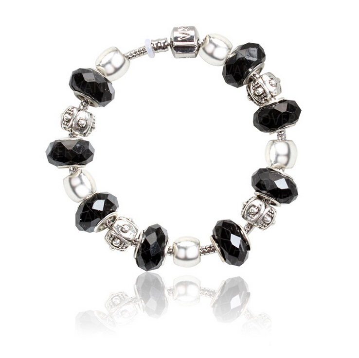 Fashion 12 style 925 plated glass beads bracelets Fits Pandora Style Bracelets best christmas gift wholesale