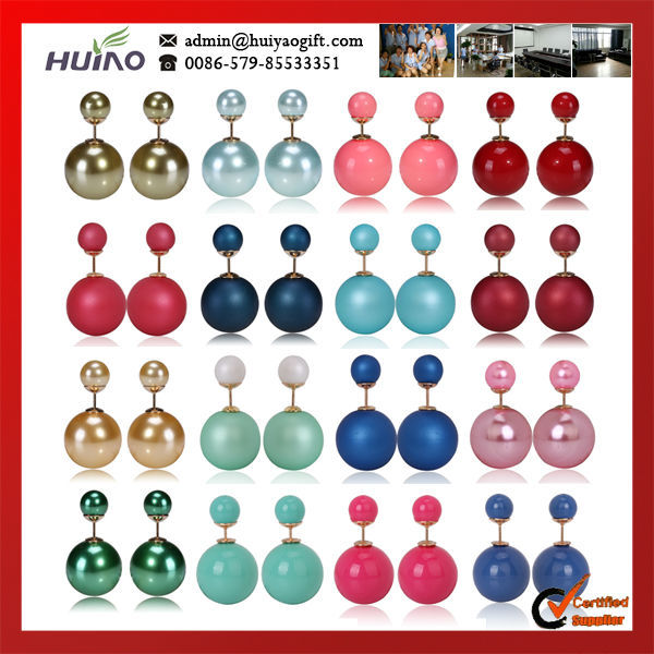 16color In stock Two Double Pearl Beads 1 5cm diameter 0 8cm diameter Fashion Earrings