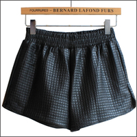 2014 New Fashion PU leather shorts women Hot Faux Leather Elastic Waist Solid Black Plaid Short Split side Shorts For women