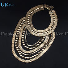 2014 Boho Style Exaggerated Multilevel Chain Statement Necklaces For Women Dress Designer Jewelry Gold And Silver