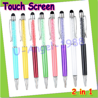 5pcs lot Crystal 2 in1 Touch Screen Stylus Ballpoint Pen for iPhone for Smartphone free shipping