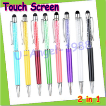 5pcs/lot Crystal 2 in1 Touch Screen Stylus Ballpoint Pen for iPhone for Smartphone+ free shipping