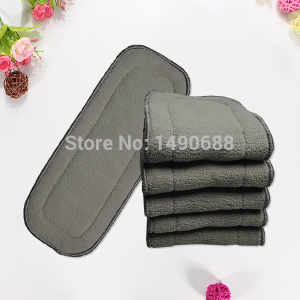 5Pcs lot Bamboo Fiber Charcoal 5 layers Washable Cloth Diaper Nappies Microfiber Insert Reusable Free Shipping