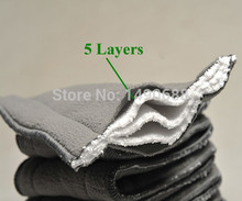 5Pcs lot Bamboo Fiber Charcoal 5 layers Washable Cloth Diaper Nappies Microfiber Insert Reusable Free Shipping