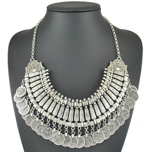 Hot Sell Gypsy Ethnic Necklaces Retro Metal Carving Coins Gold And Silver Plated Statement Necklaces For Women Jewelry