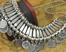 Hot Sell Gypsy Ethnic Necklaces Retro Metal Carving Coins Gold And Silver Plated Statement Necklaces For
