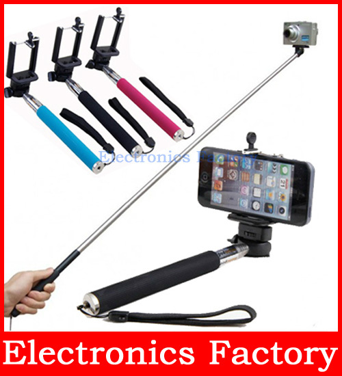 Self Portrait Pole Extendable Hand Held Handheld Monopod Tripod Wand clip Holder For Mobile Cell phone