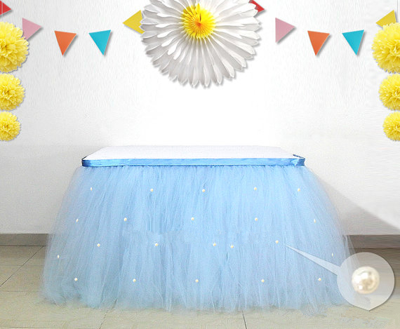 Colors Pearl Beaded Baby Blue Tulle Table Tutu Skirt For Wedding ...
