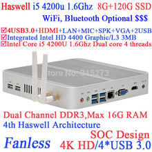 Fanless 4K mini pcs I5 4200u with Intel Core i5 4200U 1 6Ghz CPU Haswell Architecture