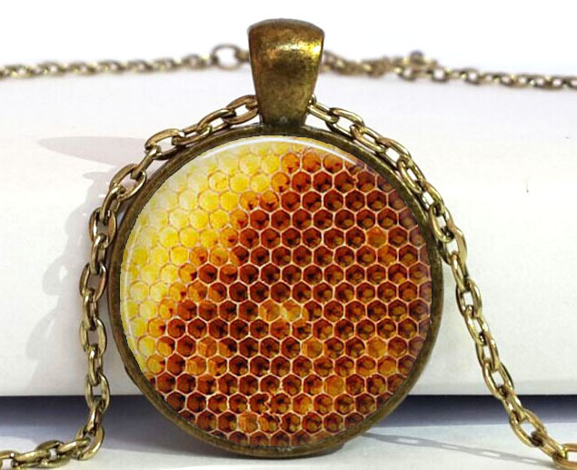 Honeycomb Pendant Necklace Natural History Necklace Honey Bee Jewelry