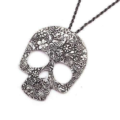 Shadela Fashion jewelry vintage carved skull pendant necklace Necklaces Pendants antique silver CX093 coupon