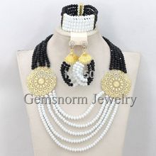 Trendy Black White Layered Crystal Bead Necklace Set African Jewelry Set Bridesmaid Gift Jewelry GS711
