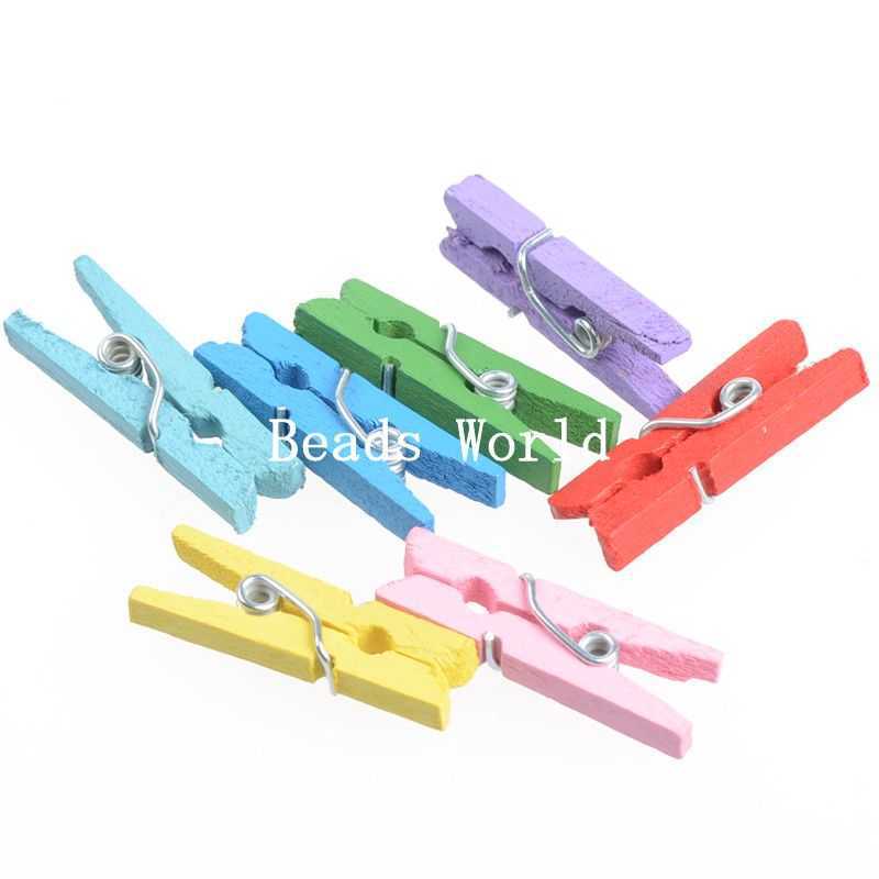 200 Mixed Wood Clothespin Clips Note Pegs Mixed for Photo Paper Clothes 25x8mm For DIY Jewelry