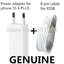 GENUINE Mobile Phone Chargers Adapter For Apple Iphone 5 5S 6 PLUS Wall charger + 8 pin USB Cable For IOS 8 (Original White)