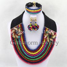 Fantastic Nigeirian Wedding African Jewelry Set Multiclor Bridesmaide Gift Fashion Jewelry Beads Set New Free Shipping