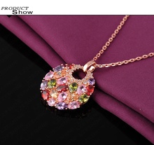 LZESHINE Brand 18K Rose Golden Plated Luxury Necklaces Pendants Inlay Multi Color AAA Swiss Cubic Zircon