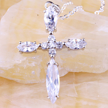 Junoesque Classic Cross Pure White Topaz 925 Silver Chain Pendants Necklace Jewelry For Women Gift Free Shipping Wholesale