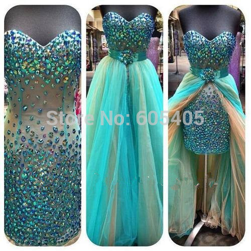 Two Piece Prom Dresses Removable Skirt Sweetheart Crystal Beaded Short ...