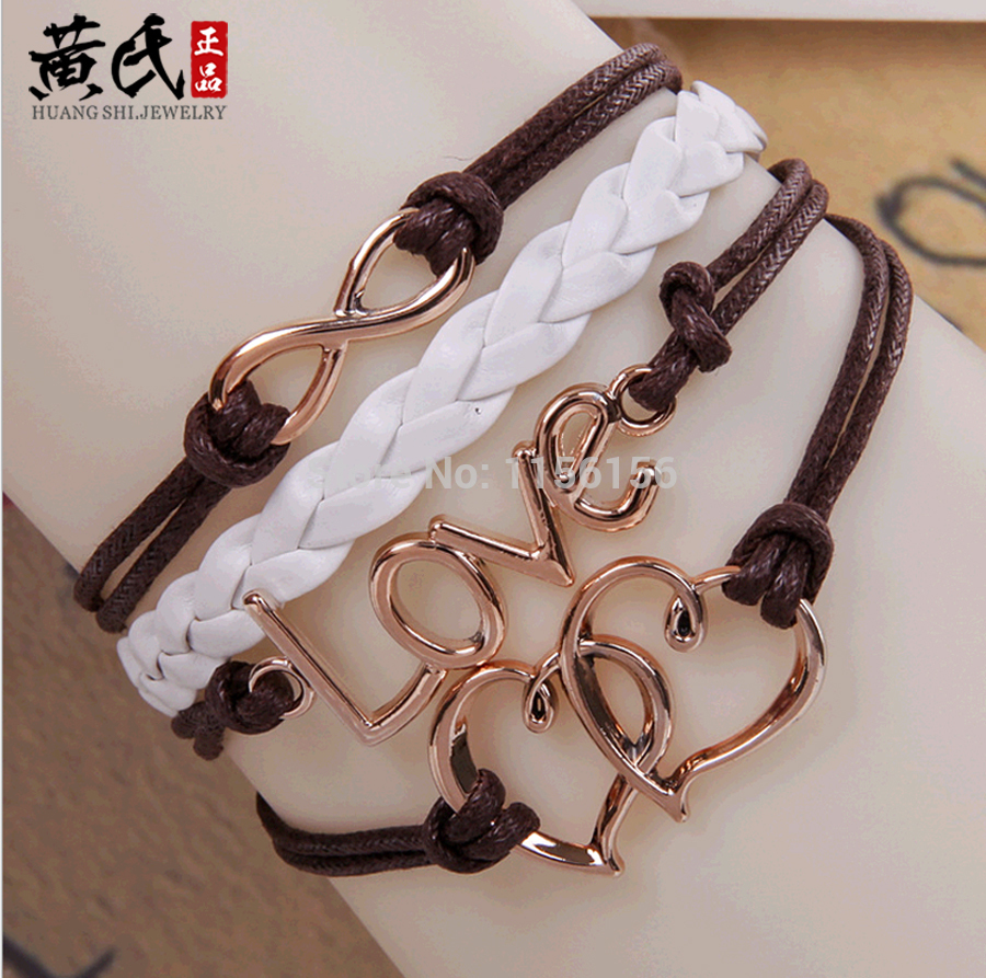 2015 multilayer woven bracelets double peach beloved character LOVE bracelet colorful woven leather Bracelet factory price