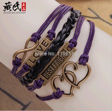 2015 multilayer woven bracelets double peach beloved character LOVE bracelet colorful woven leather Bracelet factory price