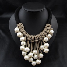 2014 New Arrival Fashion Cotton Rope Chain Weave Handmade Collar Chokers Pearl Necklaces & Pendants Statement Jewelry ER-45435