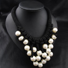 2014 New Arrival Fashion Cotton Rope Chain Weave Handmade Collar Chokers Pearl Necklaces Pendants Statement Jewelry