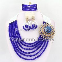 New African Beads Jewelry Set 2014 Blue Crystal Party Beads Fashion Jewelry Set Women Necklace Set