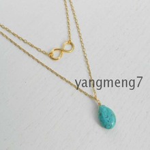Cupid Fahion jewlry Gold Chain Necklace Lucky Number Eight Blue Turquoise Necklace Pendant Necklace Double Cute
