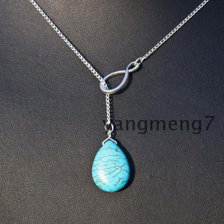 Cupid Fashion Jewelry Number 8 Necklace Pendants Large Droplets Tassel Necklace Blue Turquoise Necklace Collarbone Necklace