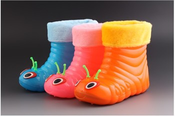 Бесплатная доставка 2014 новый мультфильм гусеница дети Rainboot мальчиков из зимняя обувь ребенка девушки хлопка снегоступы малыша дождь ботинки