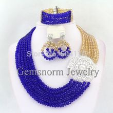 Fabulous Blue Gold Women Crystal Beads Costume Jewelry Set Party Event Gift Fashion Jewelry GS740