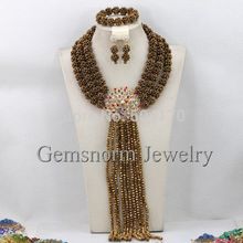 Fabulous African Crystal Necklace Bridal Set Nigerian Wedding Beads Costume Jewelry Set Hot Free Shpping GS742