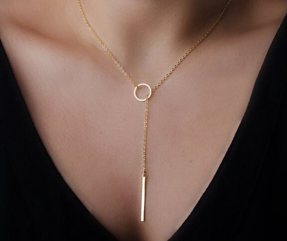 Hot sale 2015 Fashion jewelry Metallic long and circle long chain Pendant 18K Gold plated Trendy
