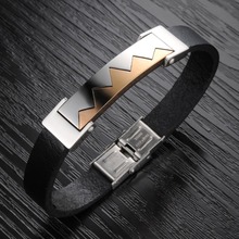 OPK Fashion Men Jewelry Wrap Handmade Genuine Leather W Design Wristband Men Love Bracelets Bangles Charm