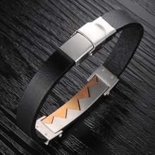 OPK Fashion Men Jewelry Wrap Handmade Genuine Leather W Design Wristband Men Love Bracelets Bangles Charm