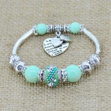 silver love heart charm bracelet bangles glass beads strand bracelets  fashion jewelry for women 2014