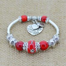 silver love heart charm bracelet bangles glass beads strand bracelets fashion jewelry for women 2014