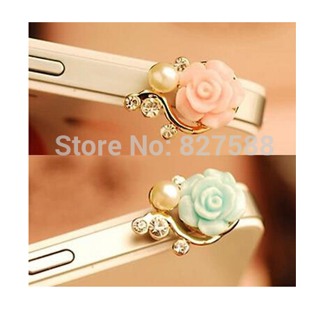 Romantic Pearl Roses Dustproof Plug Mobile Phone Dust Plug Sweet Girls Phone Pendants AEP04