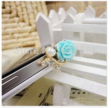 Romantic Pearl Roses Dustproof Plug Mobile Phone Dust Plug Sweet Girls Phone Pendants AEP04