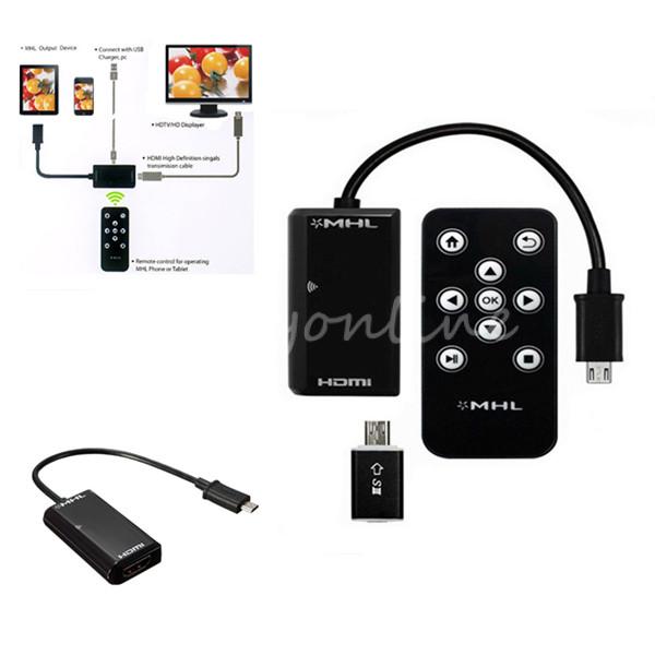 Universal Full HD 1080P MHL Micro USB To HDMI HDTV Cable Converter Adapter Remote Control For