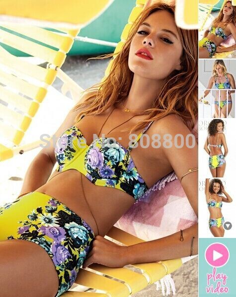 High Waist Bikinis Set Retro Floral Print Swimsuit Push Up Swimwear Vintage Biquini Women Underwire Swimsuits 1465