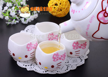 Funny hello cat tea sets (one pot+four cups) teapot cat drinkware mugs coffee&tea sets coffee tools tea tools